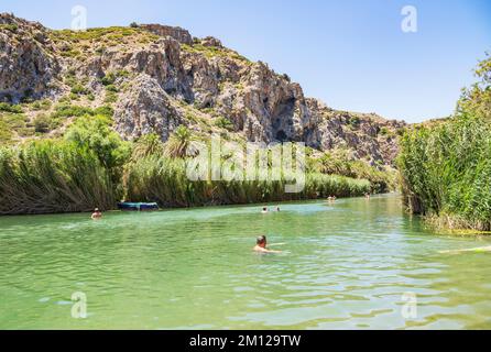 Blick auf den Fluss Megalopotamos, Rethymno, Kreta, griechische Inseln, Griechenland Stockfoto