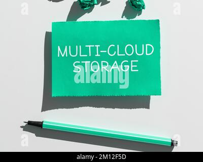 Text mit Inspiration für Multi-Cloud-Speicher. Konzeptionelle Fotoverwendung mehrerer Cloud-Computing- und Speicherdienste Stockfoto