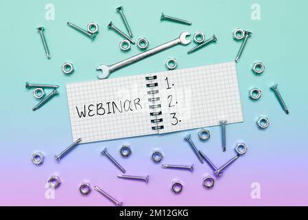 Webinar zu handschriftlichem Text. Word für definiert als Seminar, das über Internet-Webkonferenzen durchgeführt wird Stockfoto