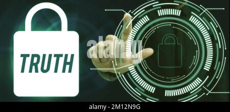 Ein Zeichen, das die Wahrheit zeigt. Internetkonzept die Qualität oder der Zustand ist das Gegenteil von Lügen und Fakten Stockfoto