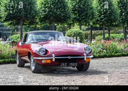 Bad König, Hessen, Deutschland, Jaguar E-Type, S2-Serie – 4,2, gebaut 1969, 4235 ccm Hubraum, 269 ps, auf dem Klassiker-Festival. Stockfoto