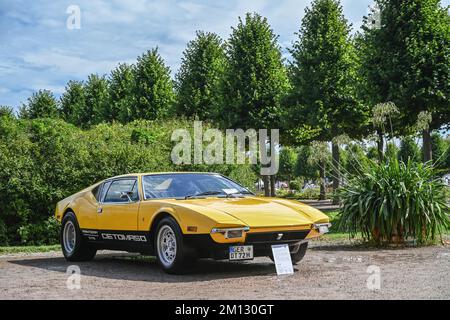 Schwetzingen, Baden-Württemberg, Deutschland, Concours d'Elégance im Schlosspark, De Tomaso Pantera GTS, Hubraum 5,8 Liter, V8-Motor, 260 ps, Baujahr 1972 De Tomaso Pantera GTS, Hubraum 5,8 Liter, V8-Motor, 260 ps, Baujahr 1972 Stockfoto