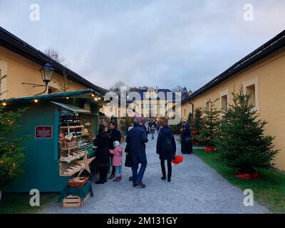 Weihnachtsmarkt im Schloss Hellbrunn, Adventszauber Hellbrunn Stockfoto