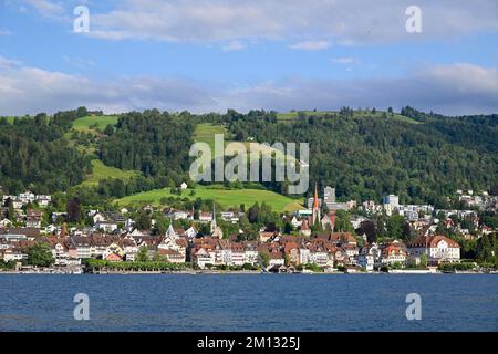 Untere Altstadt mit Zytturm und Kirche St. Michael, Zug, Kanton Zug, Schweiz, Europa Stockfoto