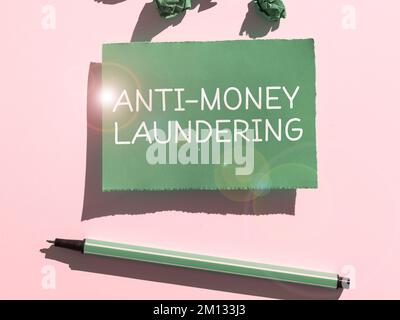 Handschrift Text Anti Money Laundering (Geldwäschebekämpfung). Konzept, das bedeutet, keine Einnahmen mehr durch illegale Handlungen zu generieren Stockfoto