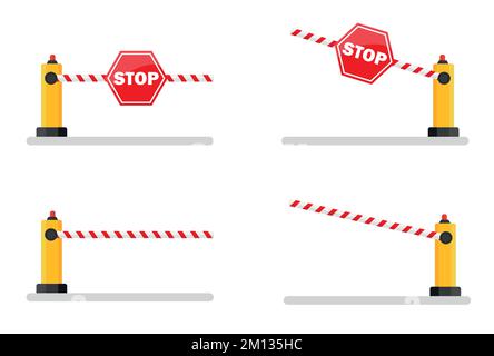 Kreative Vektordarstellung der offenen, geschlossenen Parkhausschranke mit isoliertem Stoppschild auf transparentem Hintergrund. Art Design Street Street Street St. Stock Vektor