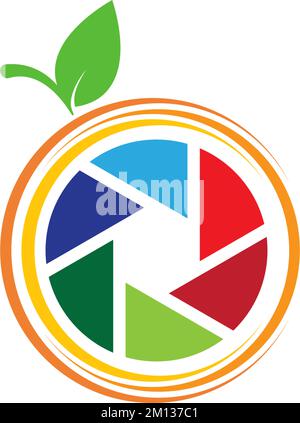 Eine Ansicht eines farbenfrohen Logos des Kameraausschlusses in Orange, isoliert auf weißem Hintergrund Stock Vektor