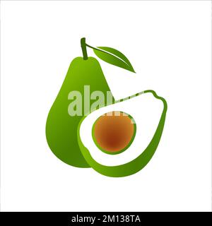 Avocado-Früchte ganz und halb. Logo. Vector Avocado Food-Symbol. Avocado-Illustration im flachen Stil. Vektorgrafik. Stock Vektor