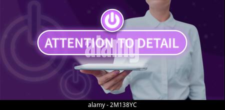 Textzeichen mit Hinweis auf Details. Konzept bedeutet, Gründlichkeit und Genauigkeit zu erreichen, genau bewusst Stockfoto