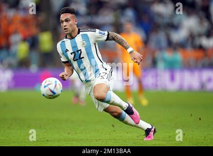 Argentinischer Lautaro Martinez während des Viertelfinalspiels der FIFA-Weltmeisterschaft im Lusail Stadium in Lusail, Katar. Foto: Freitag, 9. Dezember 2022. Stockfoto