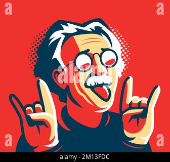 Lustiges Porträt des Wissenschaftlers Albert Einstein in abstrakter Pop-Art. Naturwissenschaftliches Konzept. Farbenfrohe Vektordarstellung Stock Vektor