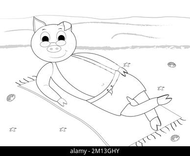 Ausmalseiten für Malbuch, niedliches Tier, schwarz-weiß Stockfoto