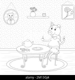Ausmalseiten für Malbuch, niedliches Tier, schwarz-weiß Stockfoto