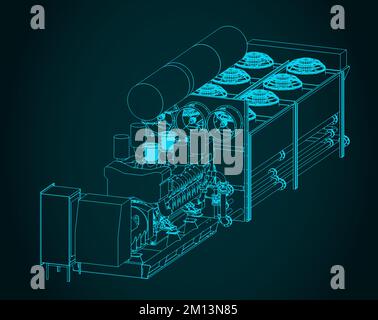 Stilisierte Vektordarstellung eines leistungsstarken Dieselgenerators Stock Vektor
