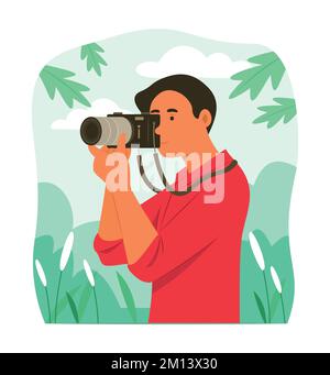 Fotograf Mann macht ein Foto der Natur Stock Vektor