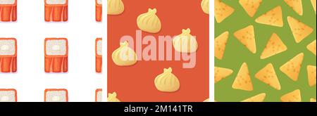 Chinesisches Dim Sum-Nahtloses Muster. Asiatische Speisen im Cartoon-Stil Stock Vektor