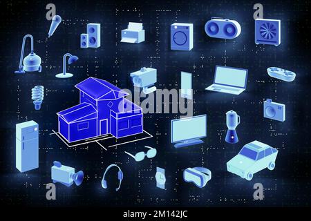 Internet der Dinge, die ein Haus umgeben, Illustration Stockfoto
