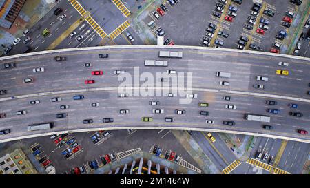 Motion Traffic Car und Parkplatz Draufsicht, 3D-Rendering Stockfoto