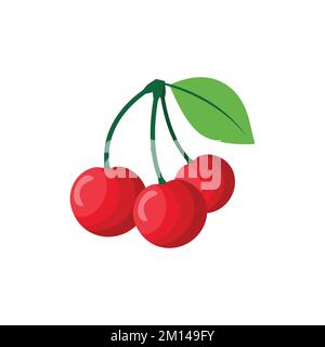 Cherry Flat-Design Clip-Art-Vektordarstellung isoliert auf weißem Hintergrund Stock Vektor