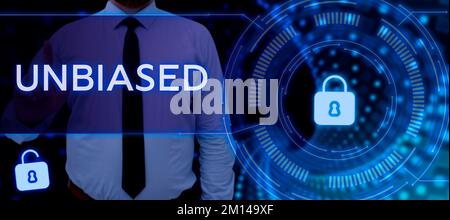 Begrifflicher Titel ohne Vorurteile. Das Internet-Konzept zeigt keine Vorurteile für oder gegen etwas Unparteiisches Stockfoto