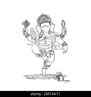 Illustration von Lord Ganpati im Hintergrund von Ganesh Chaturthi. Lord Ganesh. Puja. Ganesh Chaturthi. Es wird für Postkarten, Drucke, Textilien, Tätowierungskunst verwendet Stockfoto