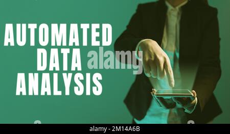 Handgeschriebenes Schild Automated Data Analysis (automatisierte Datenanalyse). Geschäftsidee Künstliche Intelligenz und Deep Learning-Technologie Stockfoto