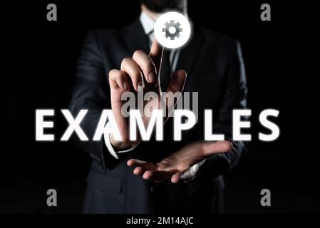 Textzeichen mit Beispielen. Beispiel für ein Beispielmodell, das der Erklärung des Leitfadens folgt Stockfoto