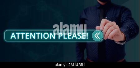 Text mit „Inspiration Attention“, bitte. Geschäftsüberblick, wie Sie sich für etwas interessieren können, das Sie ankündigen möchten Stockfoto