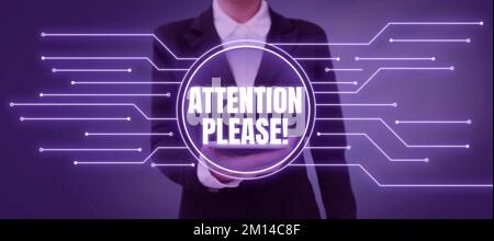 Text mit „Inspiration Attention“, bitte. Business-Showcase-Methode, um sich für etwas zu interessieren, das bekannt gegeben werden soll Stockfoto