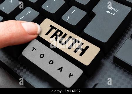 Textbeschriftung „Preventing Truth“. Ein Wort, das auf die Qualität oder den Zustand geschrieben ist, das Gegenteil von Lügen ist, und Fakten erzählt Stockfoto