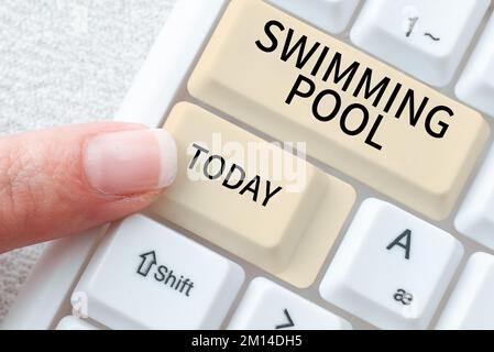 Handgeschriebener Text Swimming Pool. Business-Showcase-Struktur, die Wasser für Freizeitaktivitäten hält Stockfoto