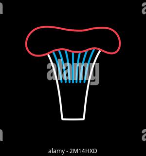 Isolierter Designvektor mit Pilzchanterelle auf schwarzem Hintergrund. Gemüsezeichen. Diagrammsymbol für Gastronomie-Website, App-Design, Mobil A Stock Vektor