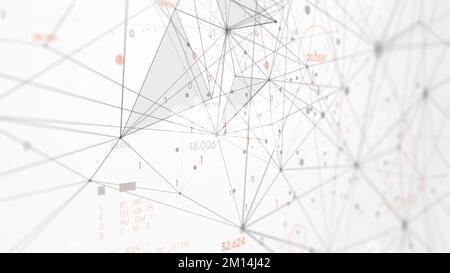 Verbundene Punkte und Linien Polygone Plexus, futuristische Technologie zur Verarbeitung von Informationsfluss, digitales Big-Data-Netzwerk, Monitor-Bildschirm in Perspecti Stockfoto