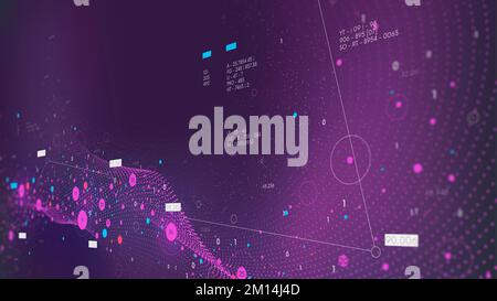 Datenbankrastervisualisierung, Big-Data-Datenflusswelle, Analysen und Informationsverarbeitung durch künstliche Intelligenz, Strukturierung von Daten nach neuronalem Netzwerk f Stockfoto