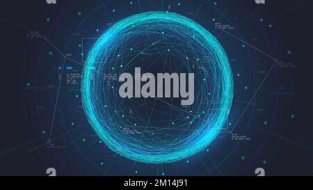 Futuristische blaue Kugel, bestehend aus Verbindungsnetzwerken, neuronalem Kommunikationspaket aus Big-Data-Cyber-Raum, Business-Analytik, Monitor Scree Stockfoto