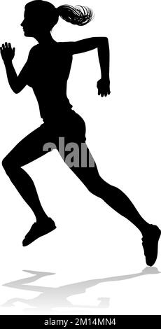 Silhouette Runner Frau Sprinter oder Jogger Person Stock Vektor