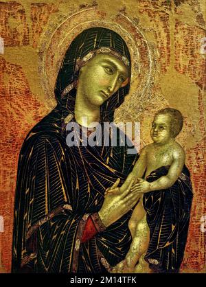 La Madonna introno col Bambino - die faszinierte Madonna und das Kind aus dem 13. Jahrhundert Maestro degli Albertini, christliche Kunst, Italien, Italienisch. Stockfoto