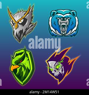 Vier eSports-Vektorlogos mit Tierköpfen Stock Vektor