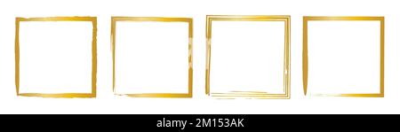 Satz goldener quadratischer Rahmen, isoliert auf weißem Hintergrund. Handgezeichneter Rahmen. Vektordarstellung Stock Vektor