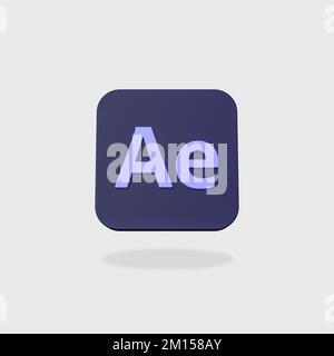 Adobe After Effects-App-Symbol auf flachem grauen Hintergrund Stockfoto