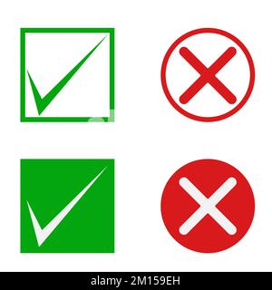 Ein Satz grüner Häkchen und rotes Kreuz auf weißem Hintergrund Stock Vektor
