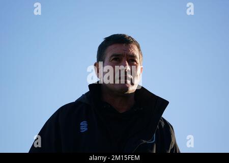 Mansfield Town Manager Nigel Clough kommt vor dem Sky Bet League 2 Spiel im Lamex Stadium in Stevenage. Foto: Samstag, 10. Dezember 2022. Stockfoto