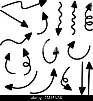 Von Hand gezeichnete einfache Pfeile gesetzt. Schwarzweiß. Symbole. Vektor Stock Vektor