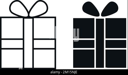 Geschenkkarton-Symbole. Schwarz-Weiß-Kasten. Anwesend. Einfache flache Bauweise. Vektorkunst Stock Vektor