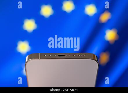 Apple iphone 13 Pro Ladeanschluss. Die EU zwingt alle Geräte, USB-C oder Typ-C zu verwenden EU verbietet Blitzkabel. Istanbul, TÜRKEI - 10. Dezember 2022. Stockfoto