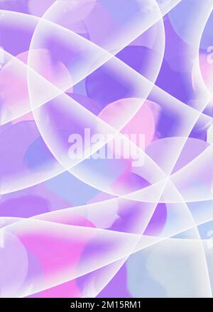 Hintergrund abstrakter, glänzender weißer Linien und Silhouetten blaurosa und violetter Kreise Stockfoto