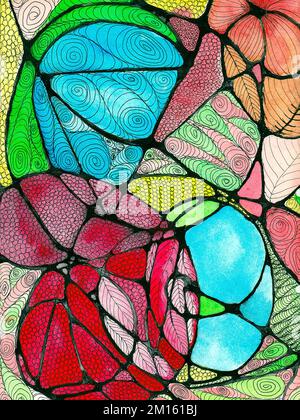 Mehrfarbige Aquarellabstraktion. Heller Hintergrund. Illustration. Handgefertigtes Malen. Handgezogener Innenbeutel. Stockfoto