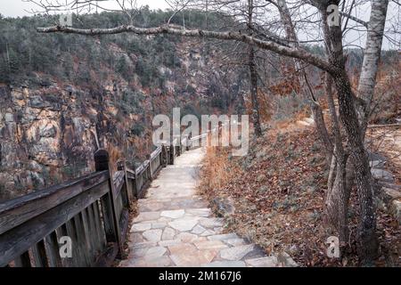 Ausblicke rund um die Tallulah Falls, nordöstlich von Atlanta, Habersham, Rabun County. Es handelt sich um eine Reihe von 6 Wasserfällen, die durch die antike Tallulah Gorge stürzen Stockfoto