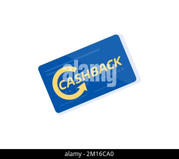 Konzept des Cashback-Treueprogramms für blaues Kreditkarten-Logo. Schilder für die Geldrückerstattung. Rückerstattung von Geldern aus Einkäufen. Rückerstattungsservice. Stock Vektor