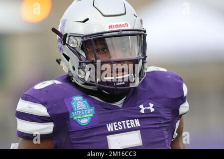 Okt. 31 2022, London, Ontario, Kanada. Laval Rouge oder besiege die Western Mustangs 27-20, um den Mitchell Bowl zu gewinnen. Keon Edwards von den westlichen Mustangs Stockfoto